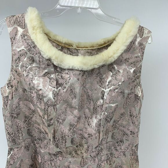 1960s Handmade Feather Print Fur Trim Dress - Picture 2 of 7